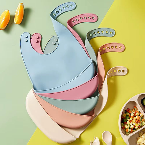 Baby Silicone Bibs Babies Waterproof Bib Solid Color 6-Speed Adjustment Saliva Pocket Children'S Burp Cloths Accessories Newborn