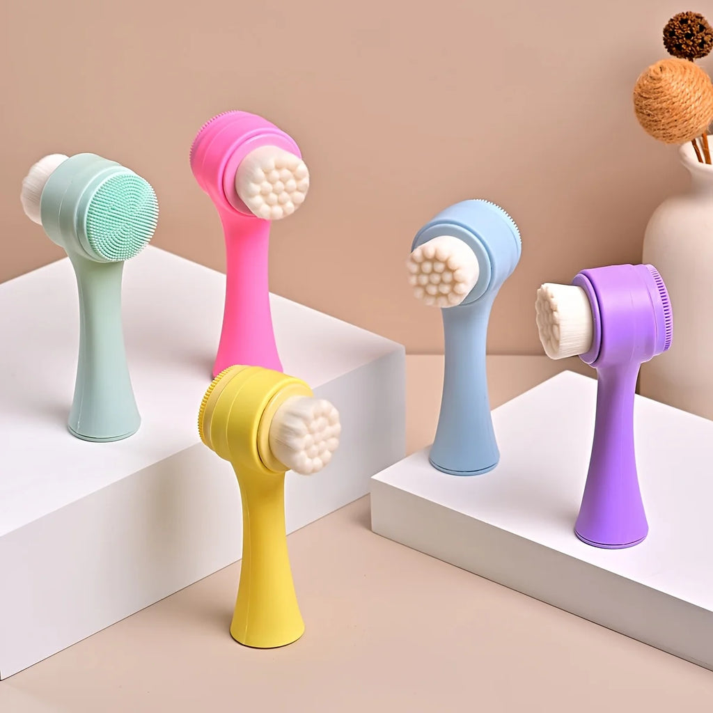 Dual-Sided & Soft Bristle Facial Cleansing Brush - Deep Pore Exfoliating Face Scrubber for Skincare, Face Wash, Double Side