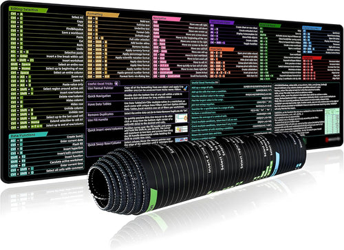 Excel Shortcut Keys Mouse Pad, Extended Large Desk Mat (31.5X11.8 Inch) with Non-Slip Base & Washable Surface for Gaming, Computer, Office Desk