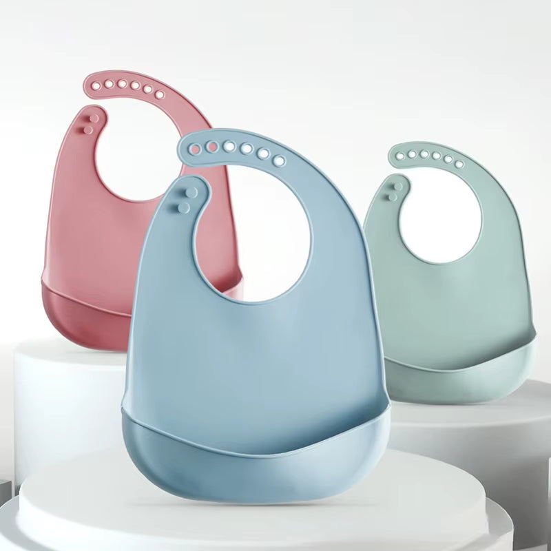 Baby Silicone Bibs Babies Waterproof Bib Solid Color 6-Speed Adjustment Saliva Pocket Children'S Burp Cloths Accessories Newborn