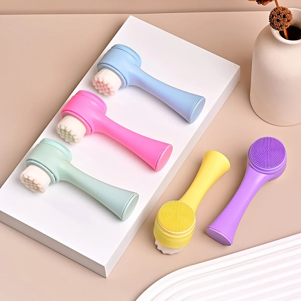 Dual-Sided & Soft Bristle Facial Cleansing Brush - Deep Pore Exfoliating Face Scrubber for Skincare, Face Wash, Double Side