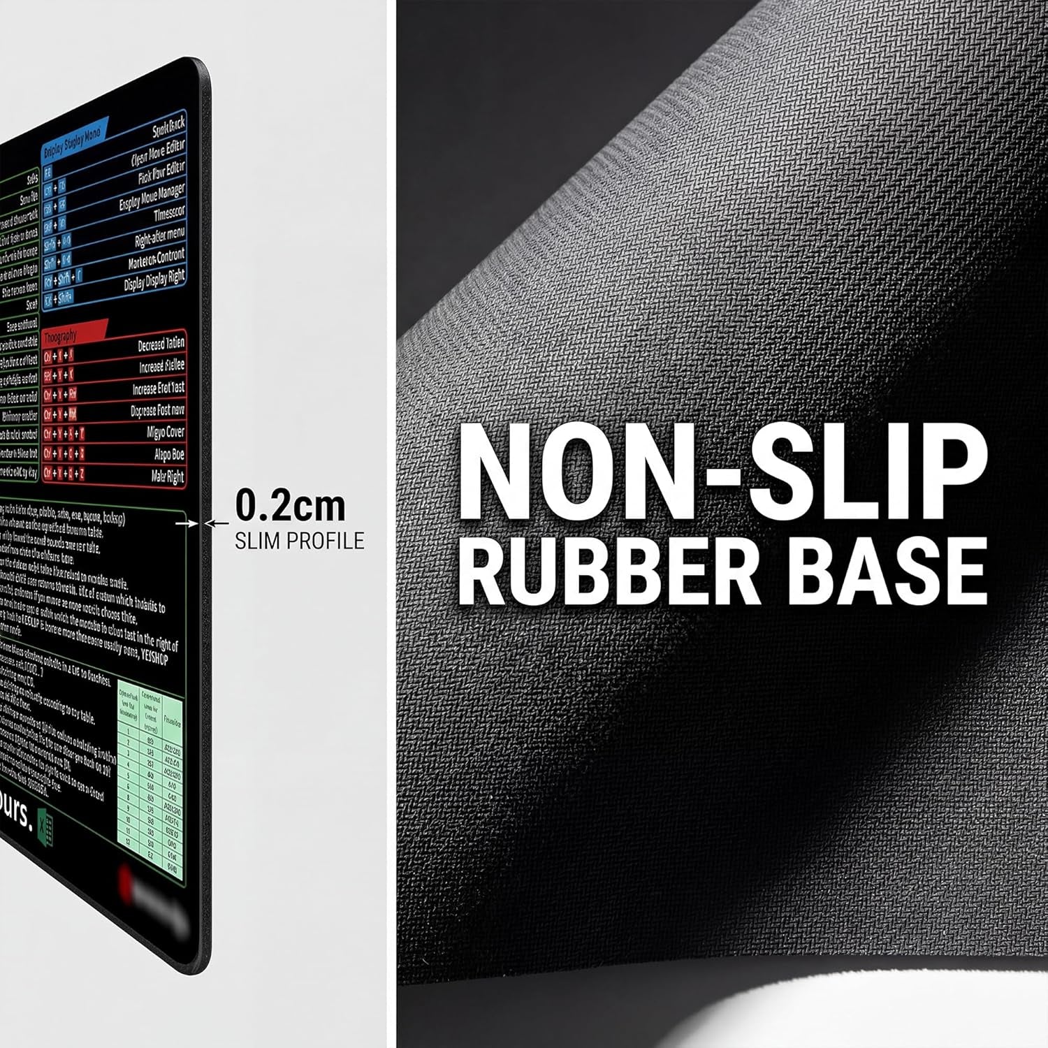 Excel Shortcut Keys Mouse Pad, Extended Large Desk Mat (31.5X11.8 Inch) with Non-Slip Base & Washable Surface for Gaming, Computer, Office Desk